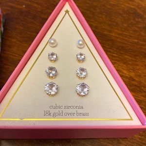 CZ 18K gold over brass earrings set